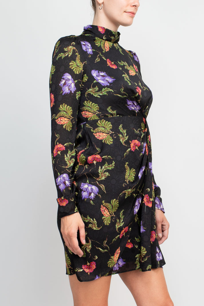 Cocktail Dresses Short Printed Long Sleeve Fitted Cocktail Dress Black Lapis