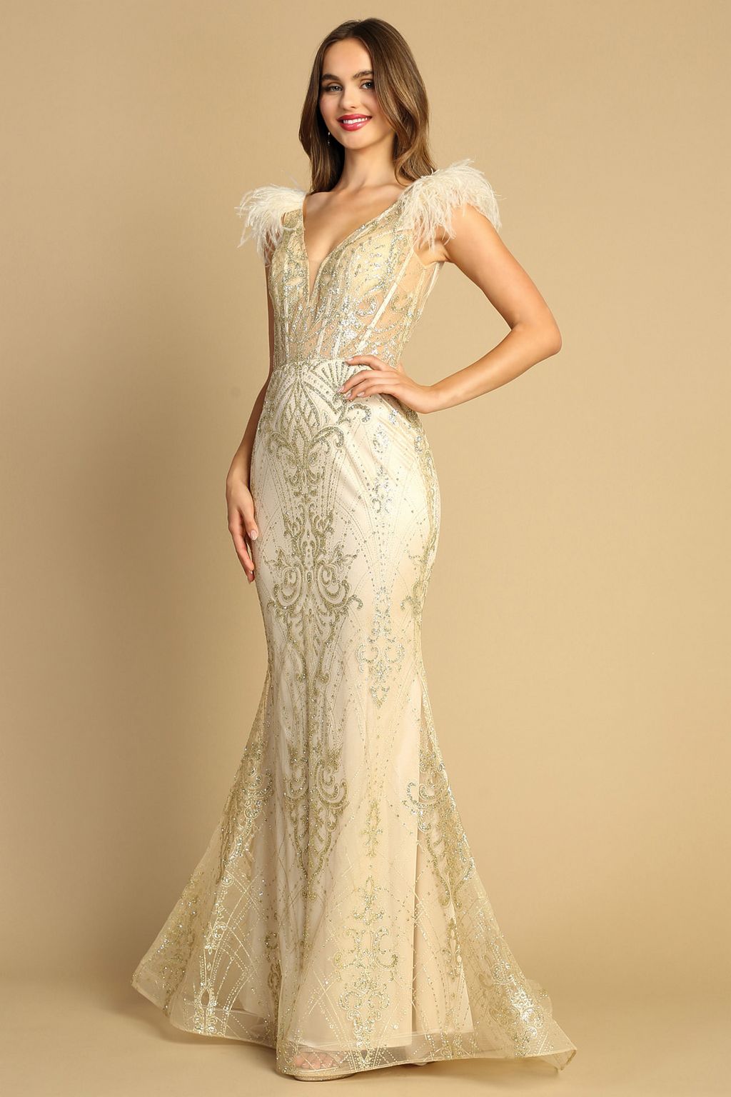 Prom Dresses Prom Long Glitter Applique Formal Dress Champagne