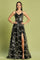 Prom Dresses Long Formal A Line Glitter Floral Print Prom Dress Black/Gold