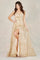 Prom Dresses Long Formal A Line Glitter Floral Print Prom Dress Champagne/Gold