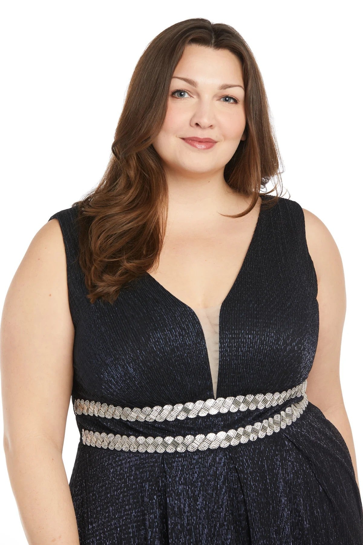 Plus Size Dresses Long Plus Size Metallic Evening Formal Dress  Navy