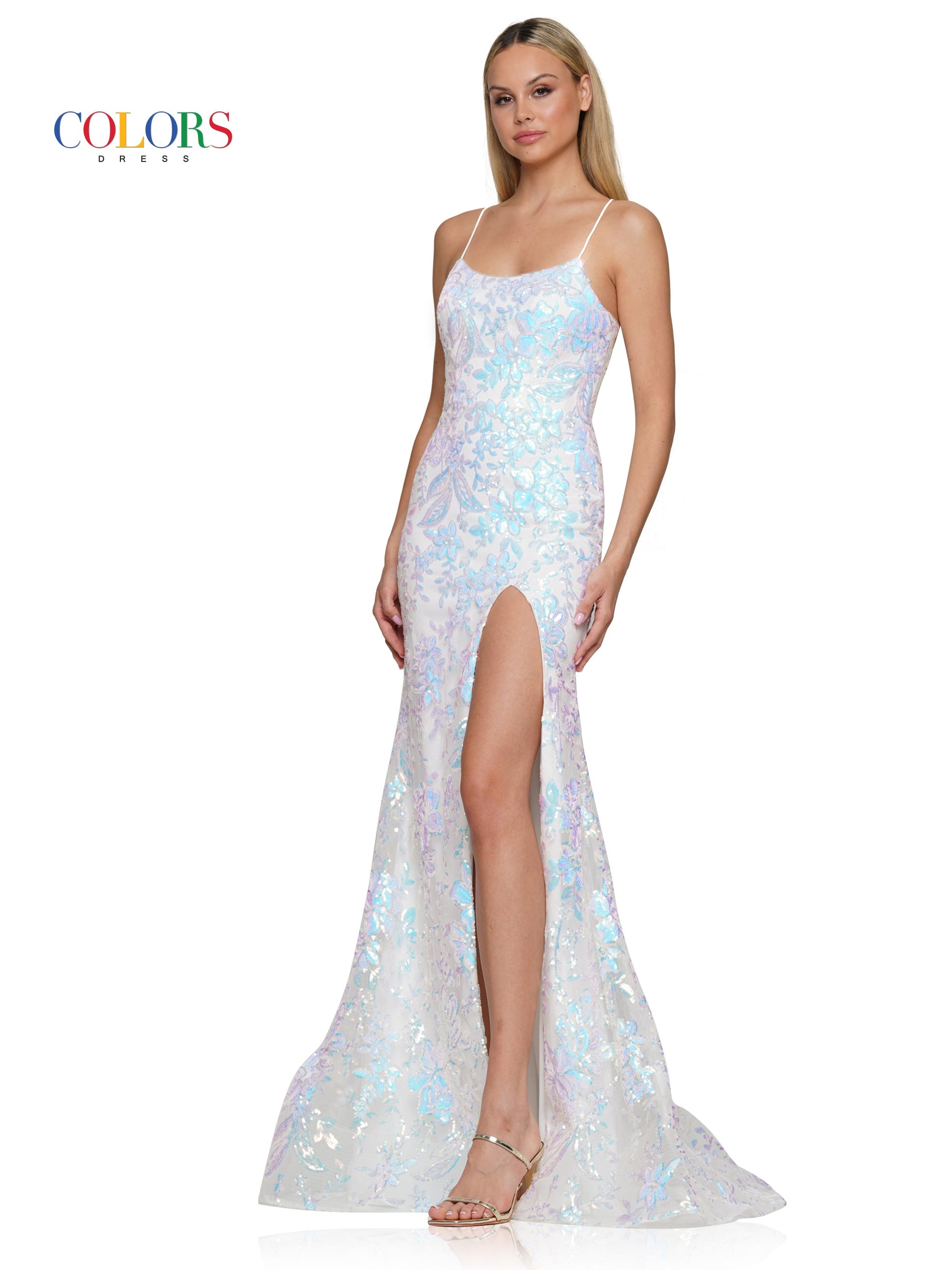 Prom Dresses Long Formal Sequin Glitter Mesh Prom Dress Off White