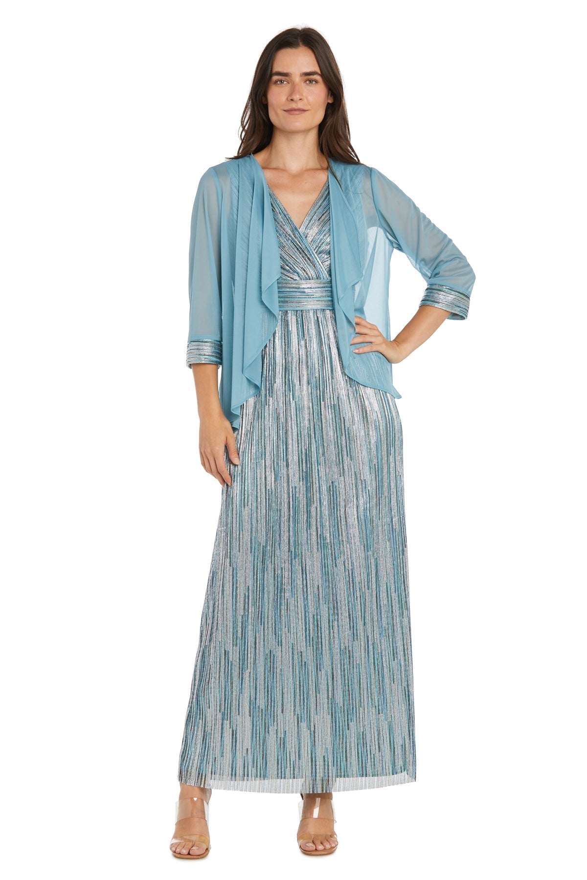Mother of the Bride Dresses Long Formal Metallic Evening Dress Slate