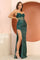 Prom Dresses Fitted Long Slit Beaded Detail Formal Prom Dress Emerald