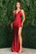 Prom Dresses Fitted Long Formal Ruched Slit Prom Dress Ruby Red