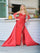 Prom Dresses Long Strapless Beaded Mesh Overskirt Prom Dress Red