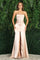 Prom Dresses Long Fitted Slit Formal Pleated Prom Dress Deep Champagne