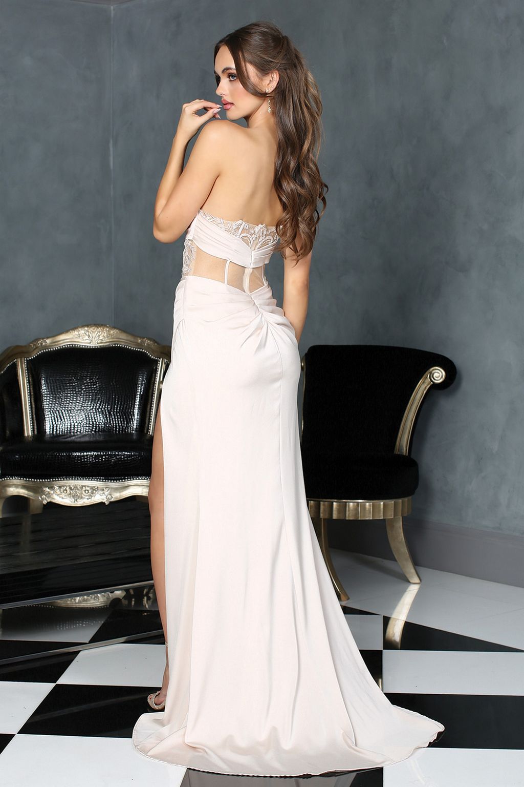 Prom Dresses Long Formal Evening Slit Prom Dress Champagne