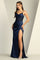 Prom Dresses Long Slit Formal Pleated Prom Dress  Navy