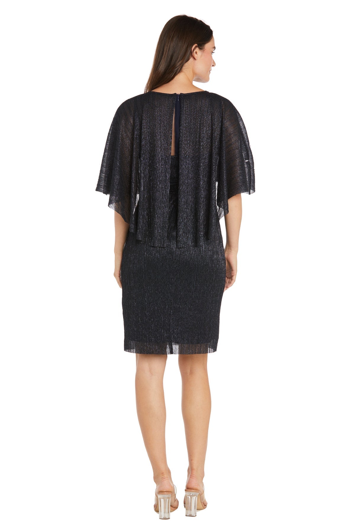 Cocktail Dresses Short Petite Ruffle Cocktail Caplet Dress Navy