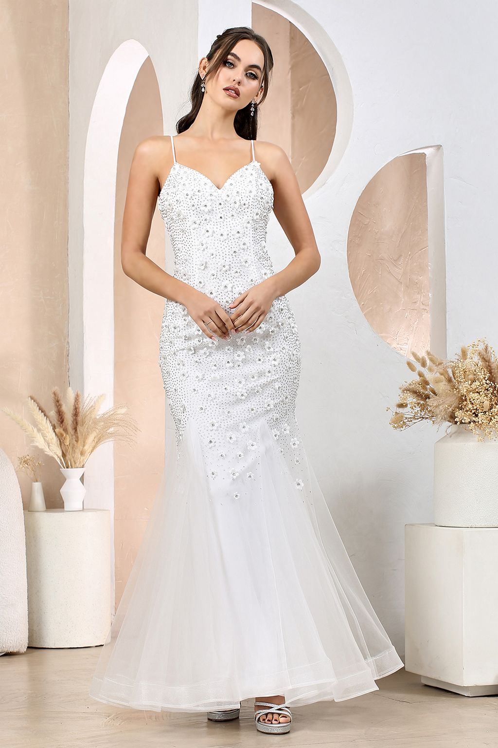 Wedding Dresses Long Mermaid Beaded Floral Wedding Dress Off White