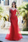 Prom Dresses Long Fitted Formal Beaded Floral Mermaid Prom Dress Red
