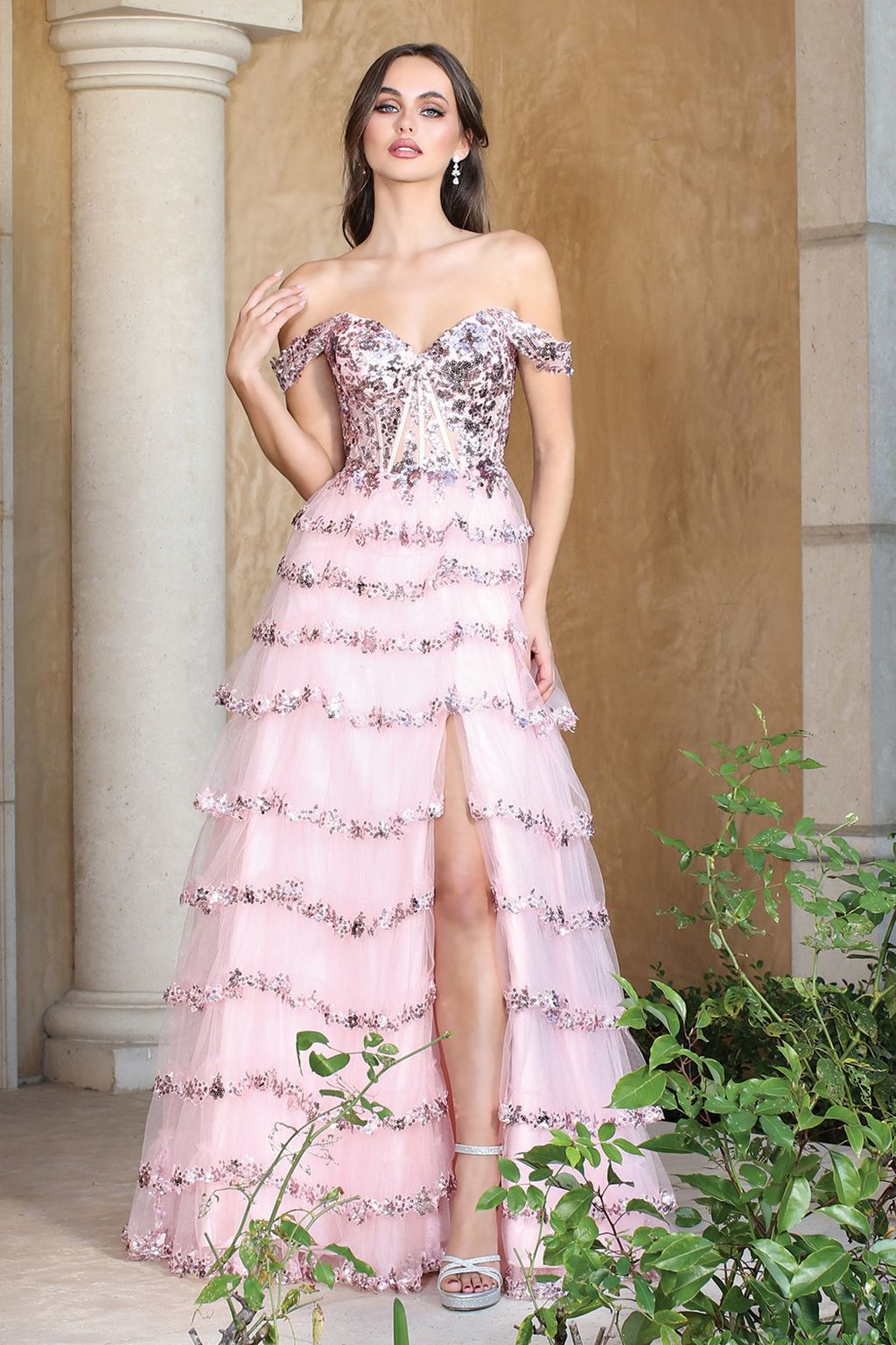 Prom Dresses A Line Sequin Long Formal Prom Dress Blush