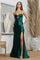 Prom Dresses Long Slit Evening Gown Fitted Formal Prom Dress  Emerald