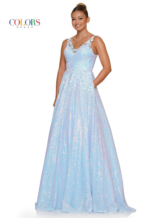 Prom Dresses Long Sleeveless Sequin Prom Ball Gown Light Blue