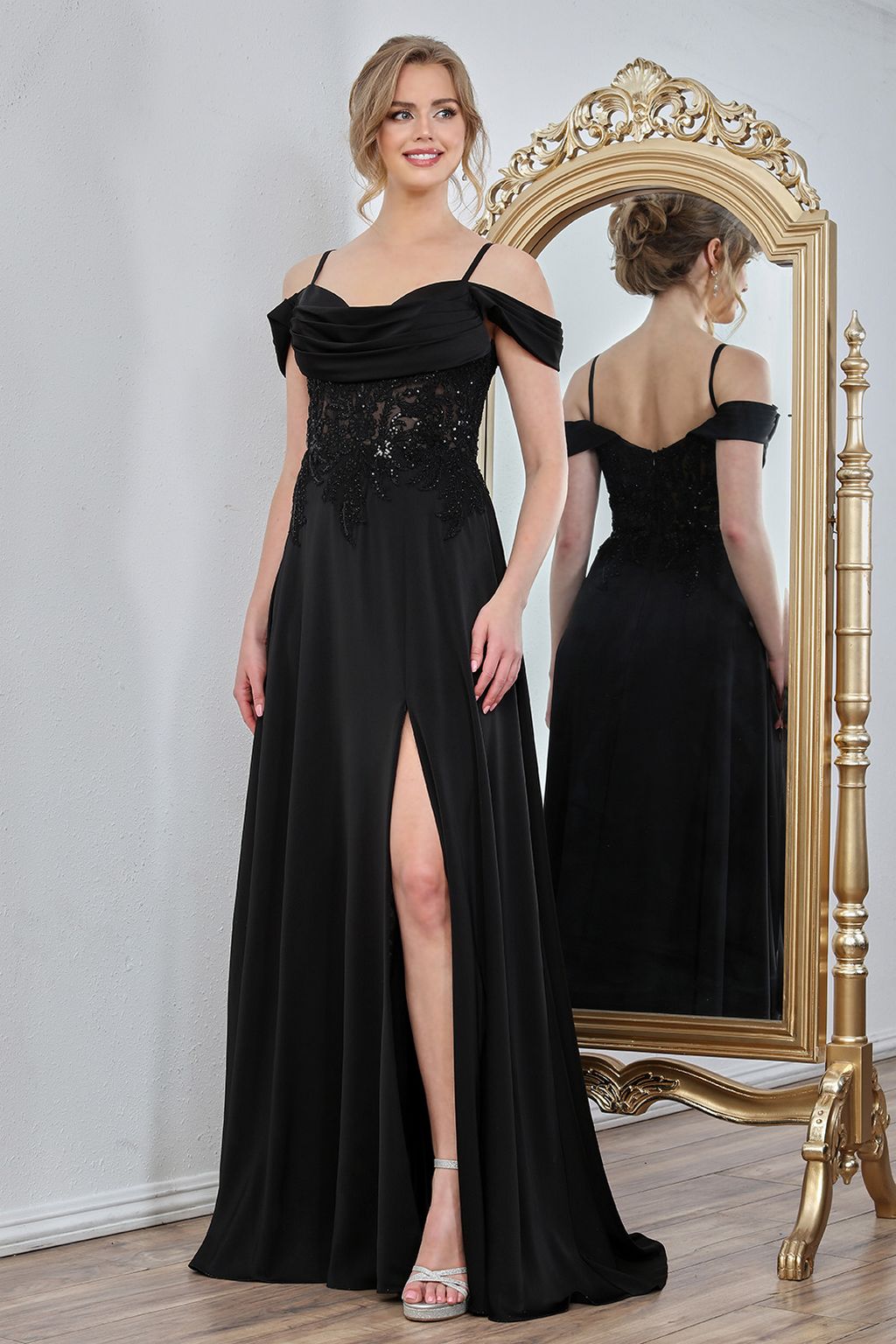 Prom Dresses A Line Long Formal Pleated Corset Evening Prom Dress Black