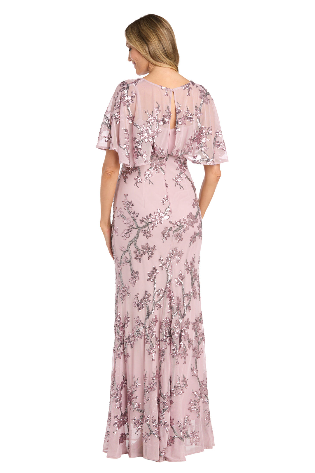 Mother of the Bride Dresses Petite Long Floral Sequin Caplet Formal Dress Rose