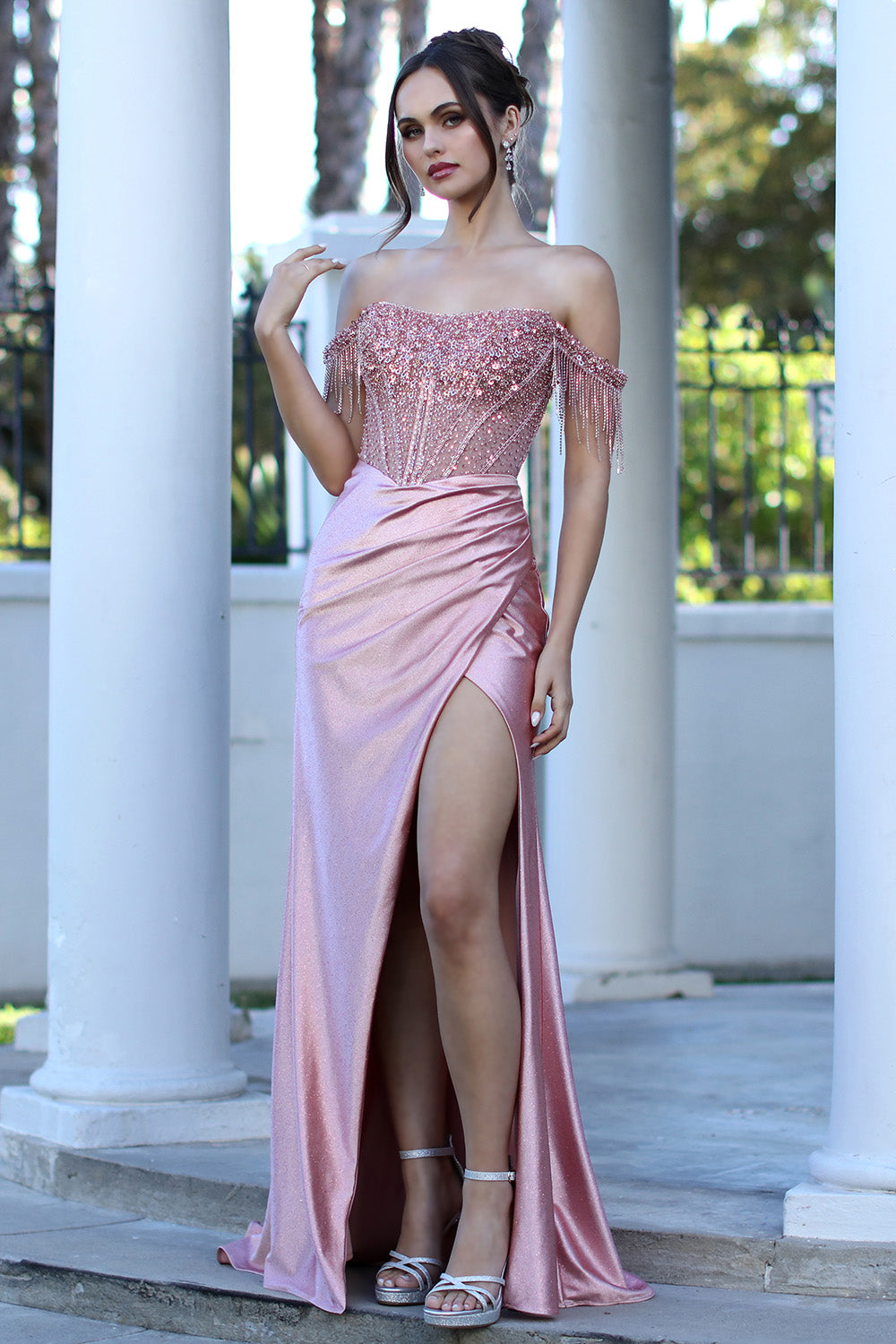 Prom Dresses Prom Fitted Long Formal Glitter  Corset Sequin Dress Rose