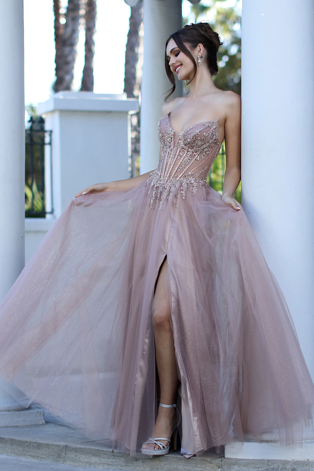 Prom Dresses Prom Long A Line Corset Beaded Formal Dress Mocha Gold