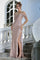 Prom Dresses Fitted Corset Prom Long Formal Beaded Fringe Slit Dress Mocha Gold