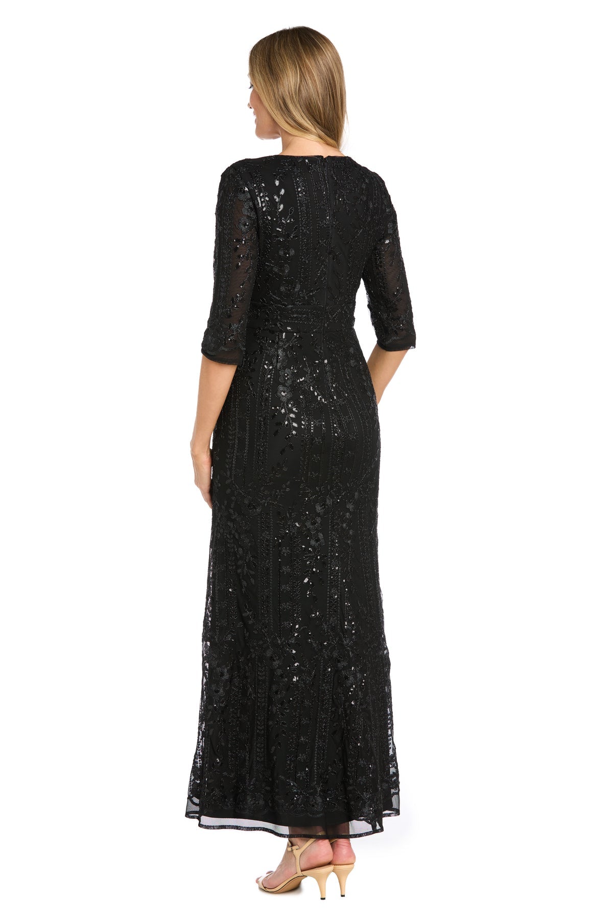 Formal Dresses Long Metallic Floral Formal Dress Black
