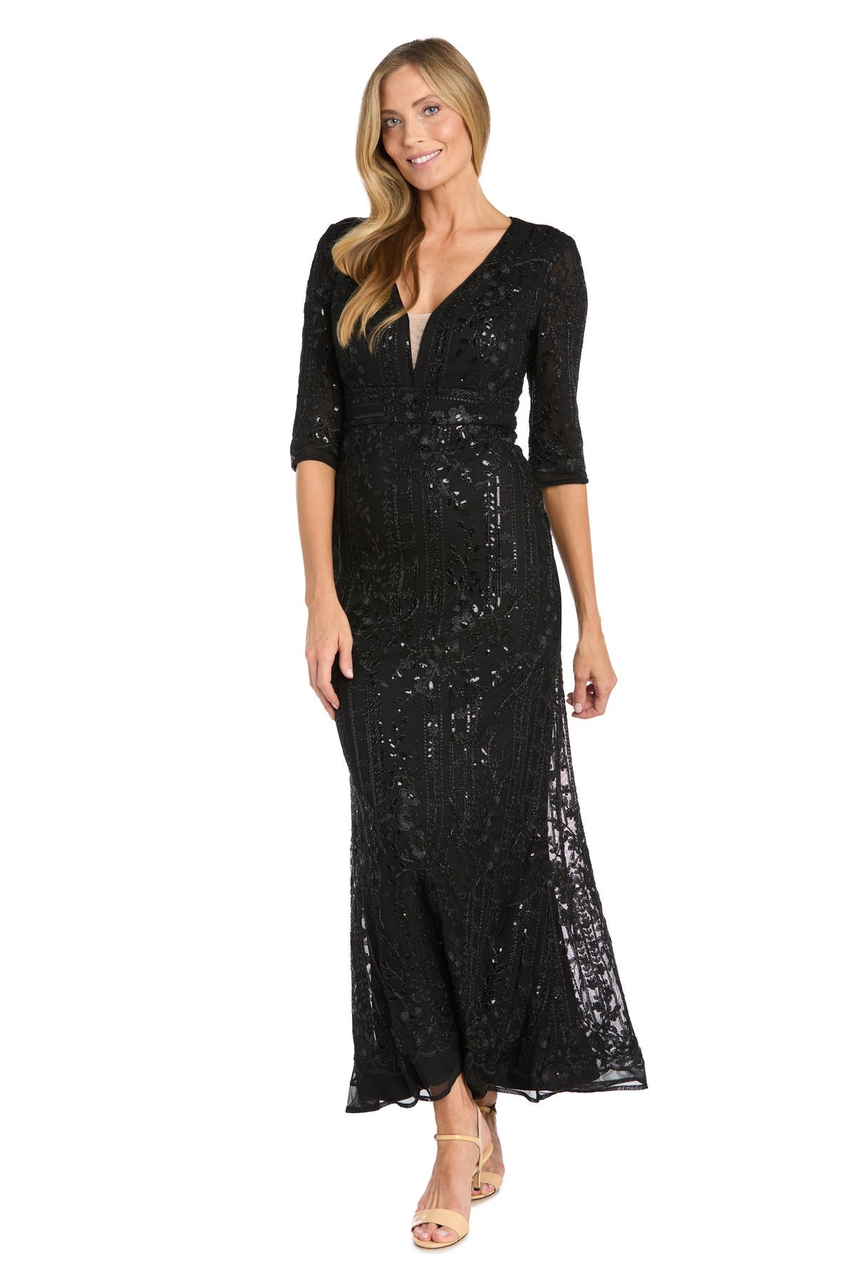 Formal Dresses Long Metallic Floral Formal Dress Black