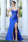 Prom Dresses Fitted Long Formal Beaded Prom Slit Dress Royal Blue
