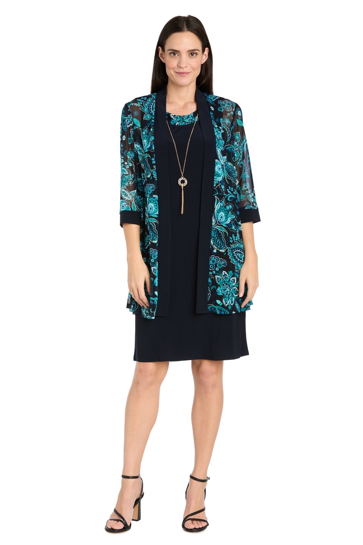 Mother of the Bride Dresses Two Piece Short Printed Cocktail Dress Navy/Teal