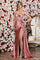 Prom Dresses Pleated Long Formal Beaded Prom Dress Rose