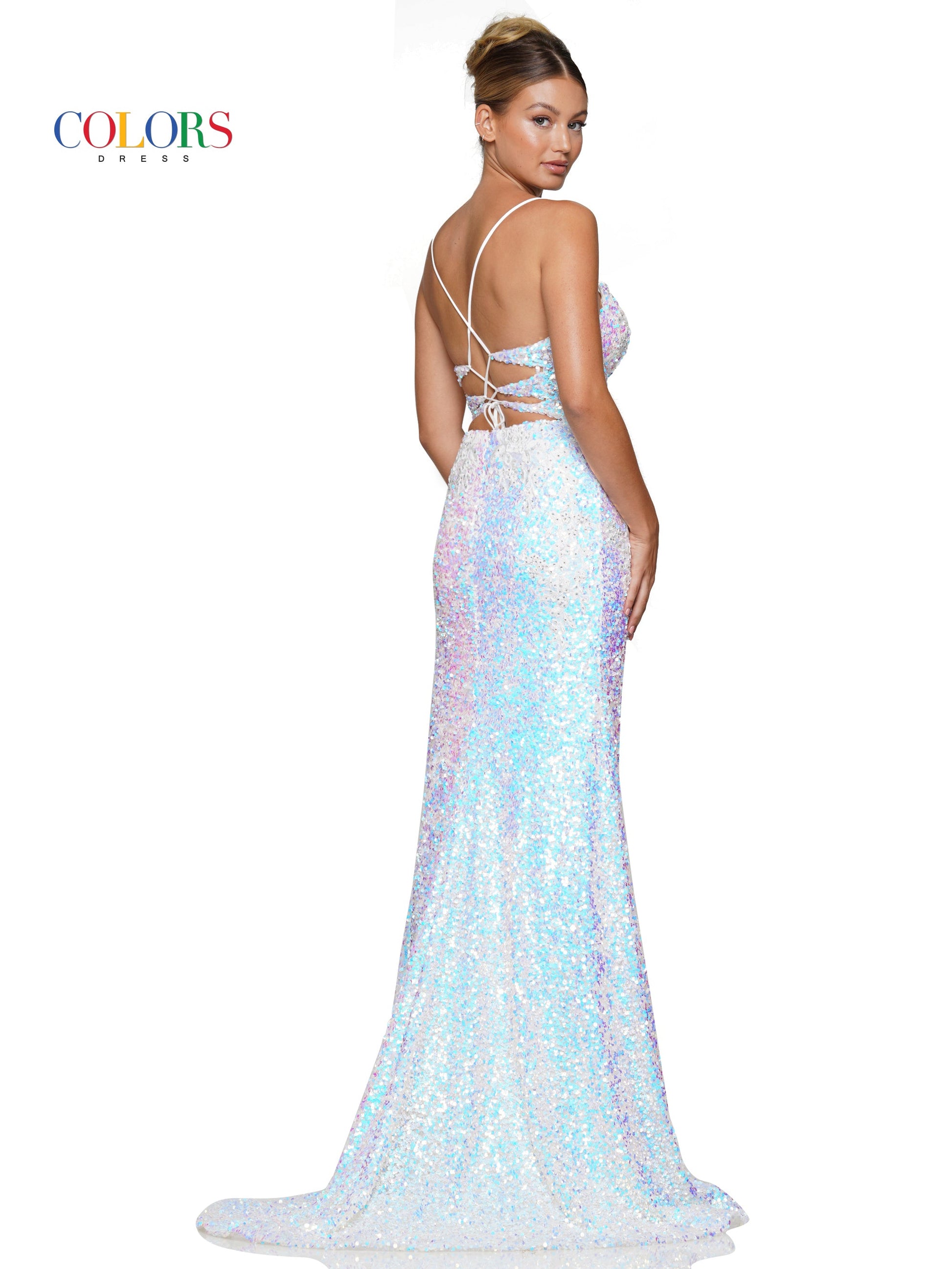 Prom Dresses Long Sequin Corset Top Front Slit Prom Dress  White