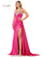 Prom Dresses Long Beaded Corset Bodice Front Slit Satin Prom Dress  Hot Pink