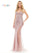 Prom Dresses Long Beaded Mesh Corset Bodice Cross Back Prom Dress  Dusty Rose
