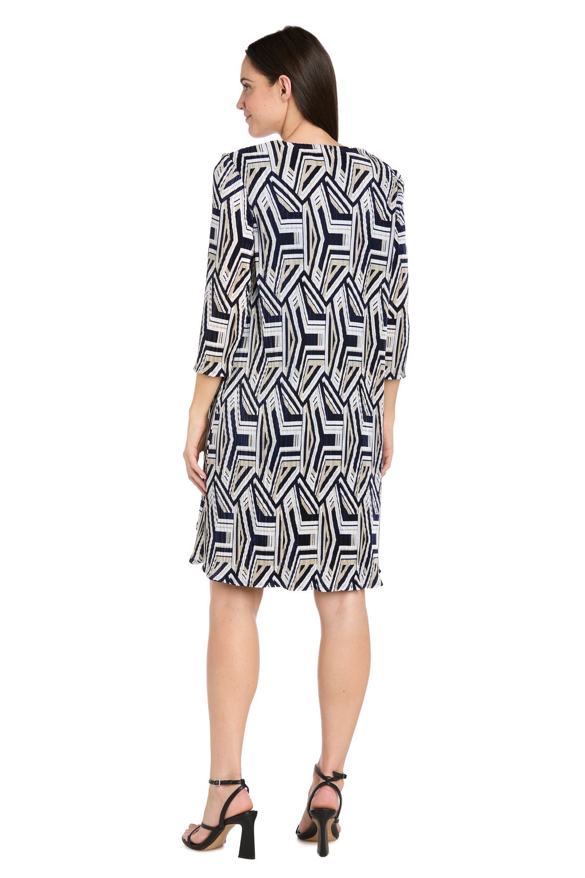 Mother of the Bride Dresses Short Petite Printed Jacket Dress Navy/Taupe