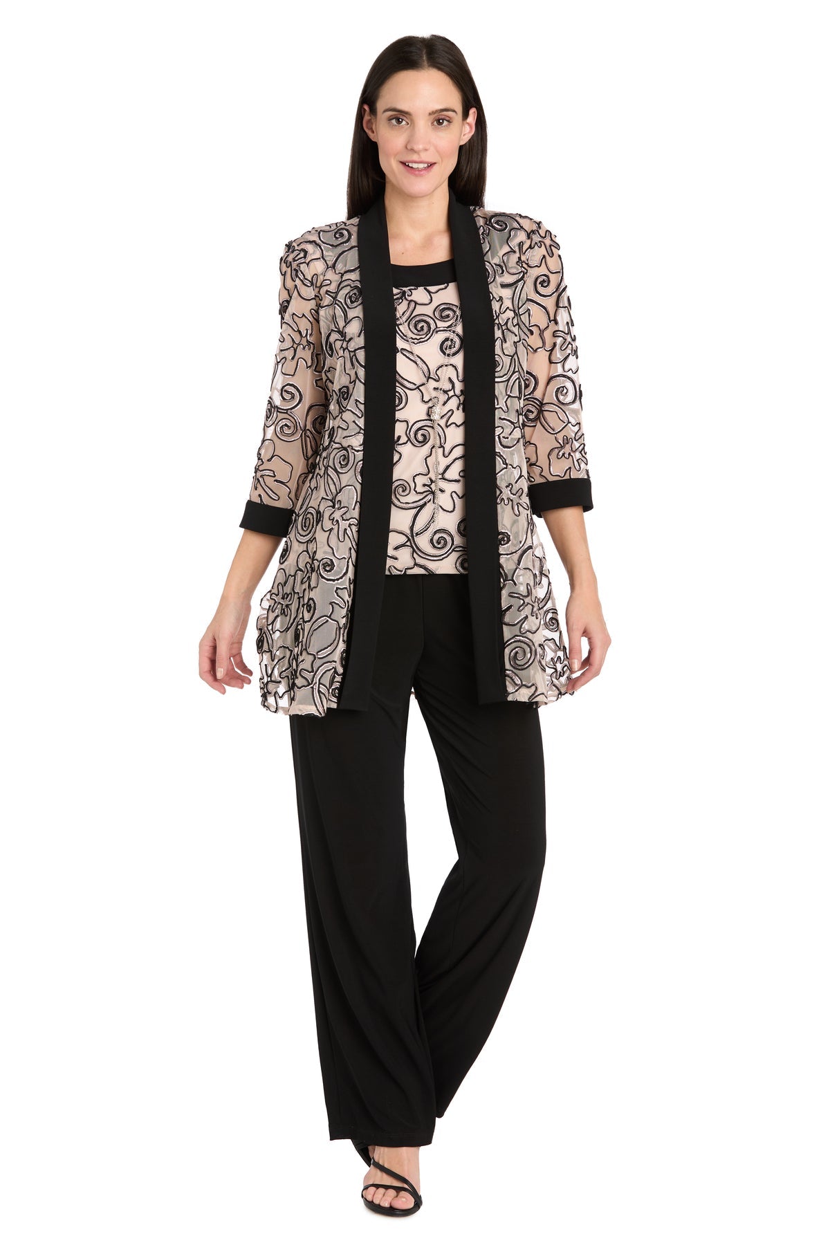 Pant Suit Long Formal Petite Jacket Pant Suit Black/Blush