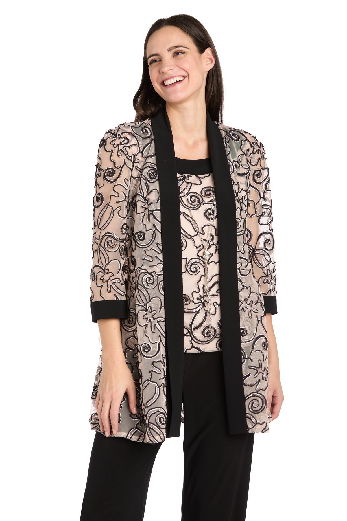 Pant Suit Long Formal Petite Jacket Pant Suit Black/Blush