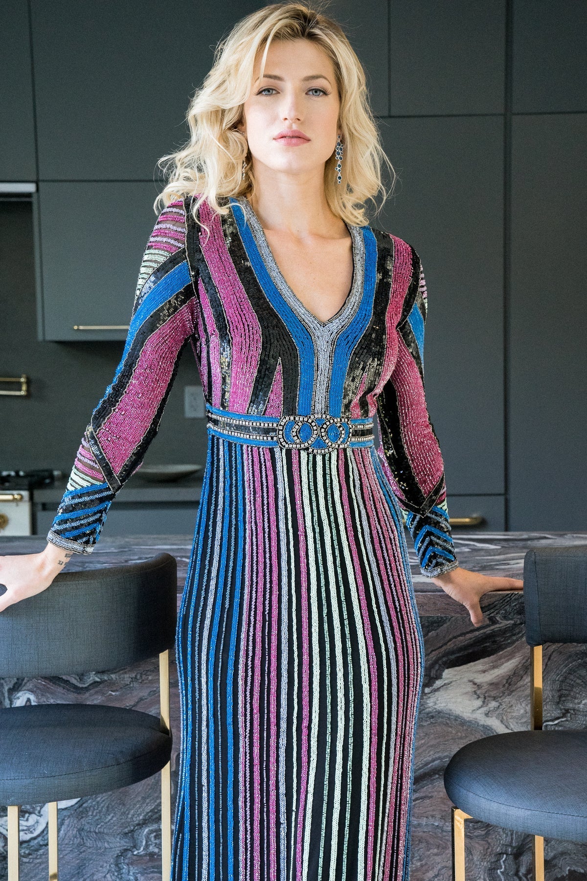 Formal Dresses Pattern Long Formal Evening Sequin Dress Black/Multi