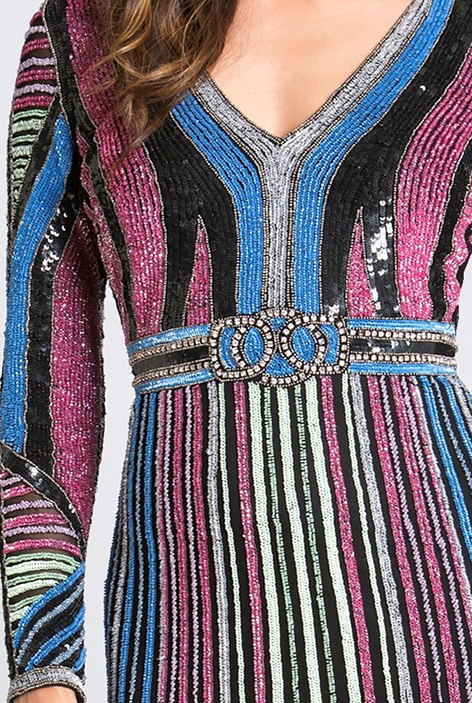 Formal Dresses Pattern Long Formal Evening Sequin Dress Black/Multi