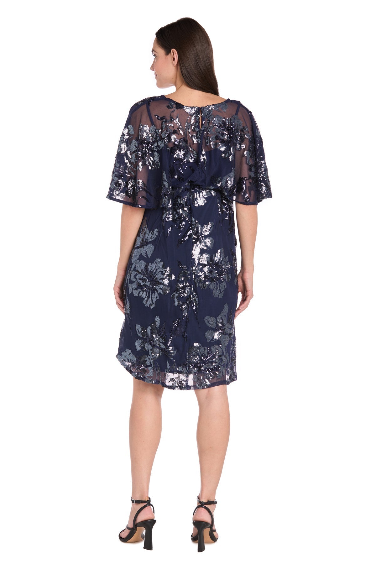 Cocktail Dresses Short Sequin Floral Petite Cocktail Dress Navy