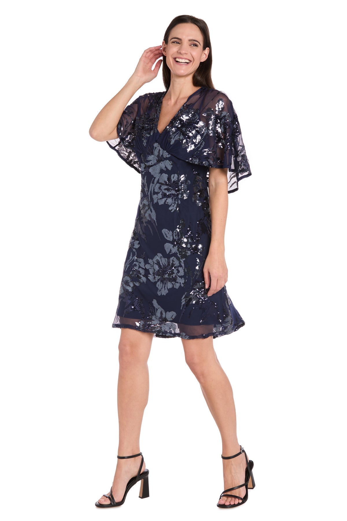 Cocktail Dresses Short Sequin Floral Petite Cocktail Dress Navy