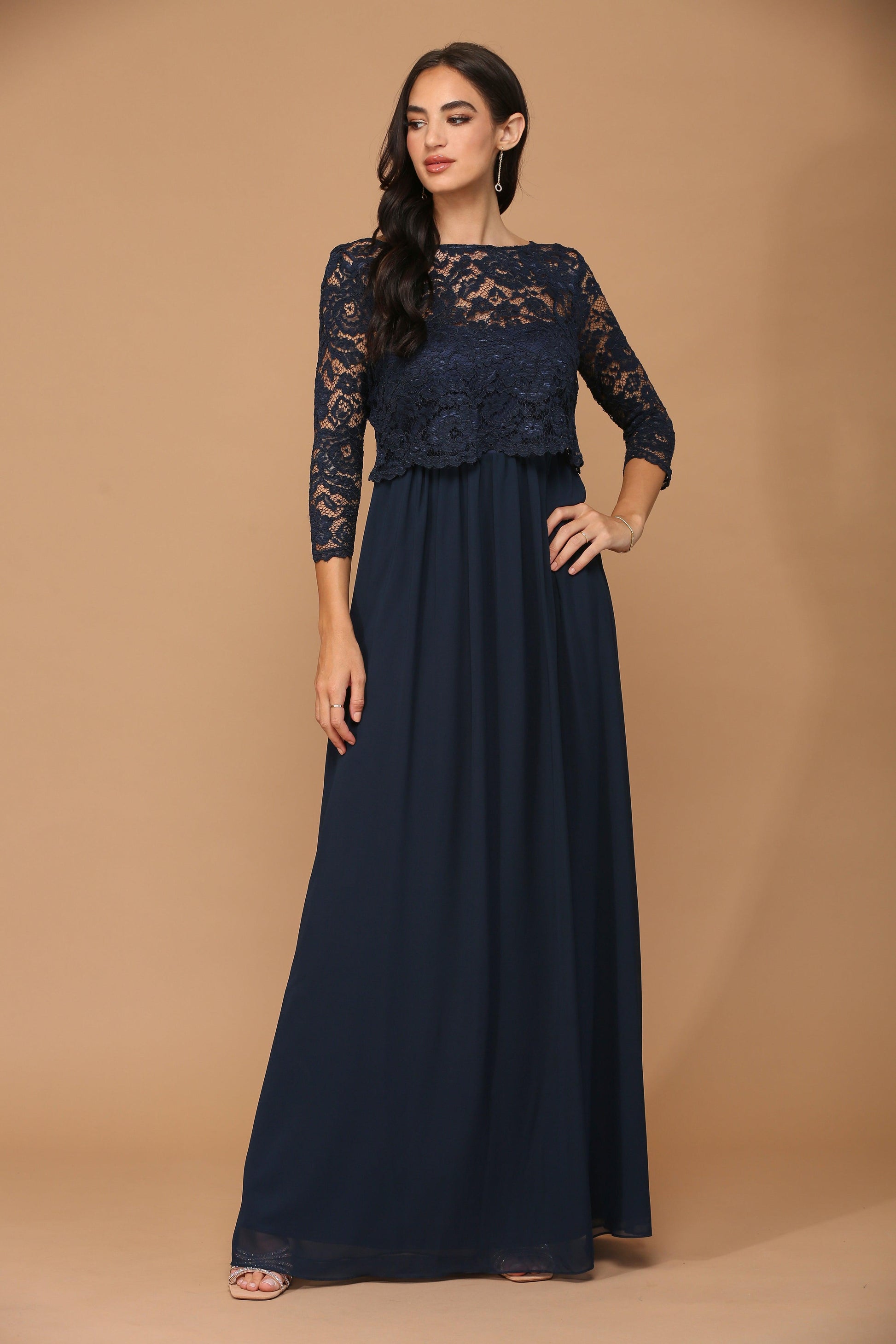 Long 3/4 Sleeve Mother of the Bride Chiffon Dress Sale