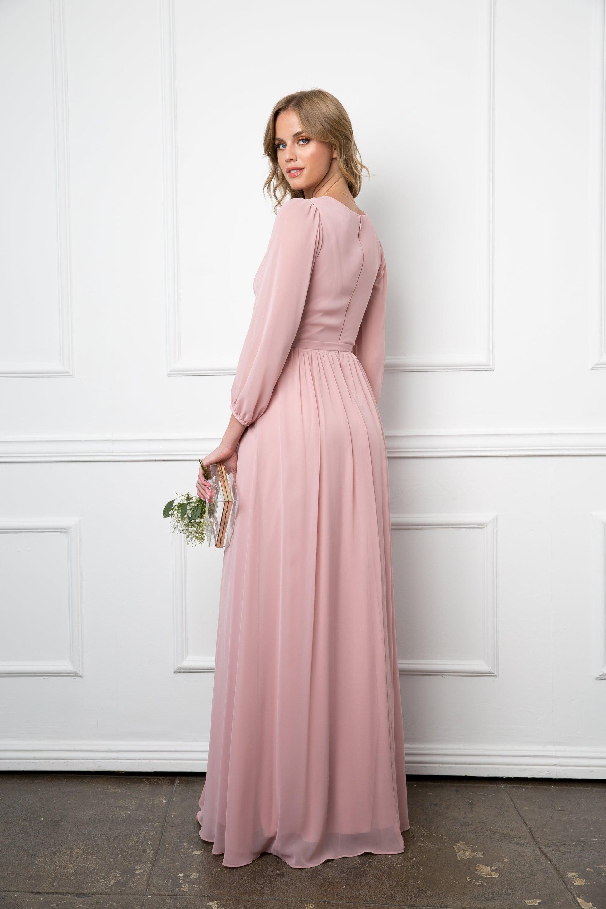 Long Sleeve Mother of the Bride Chiffon Dress