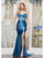 Prom Dresses Formal Long Slit Fitted Metallic Prom Dress Teal