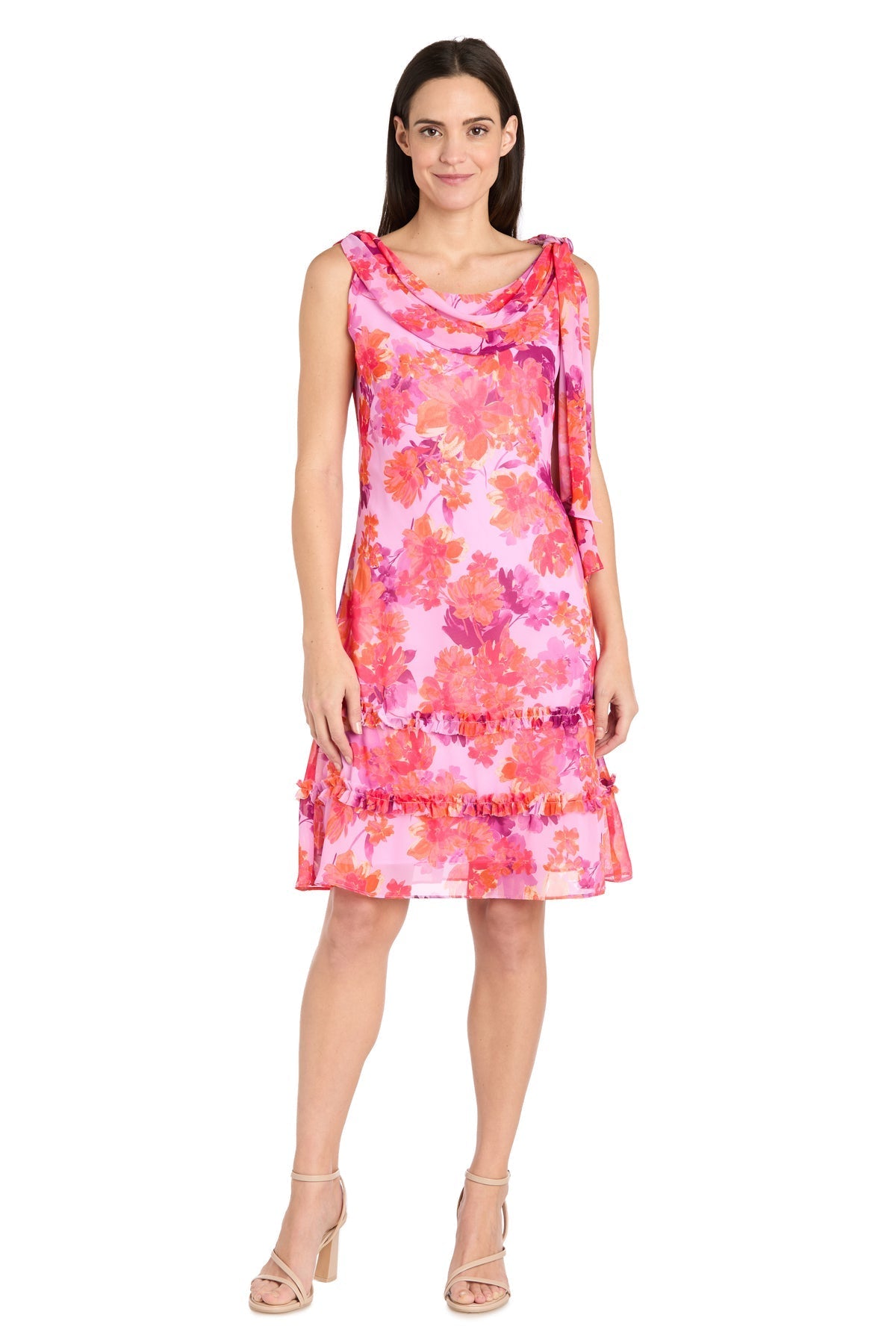 Cocktail Dresses Short Floral Print Ruffle Cocktail Dress Lilac/Coral