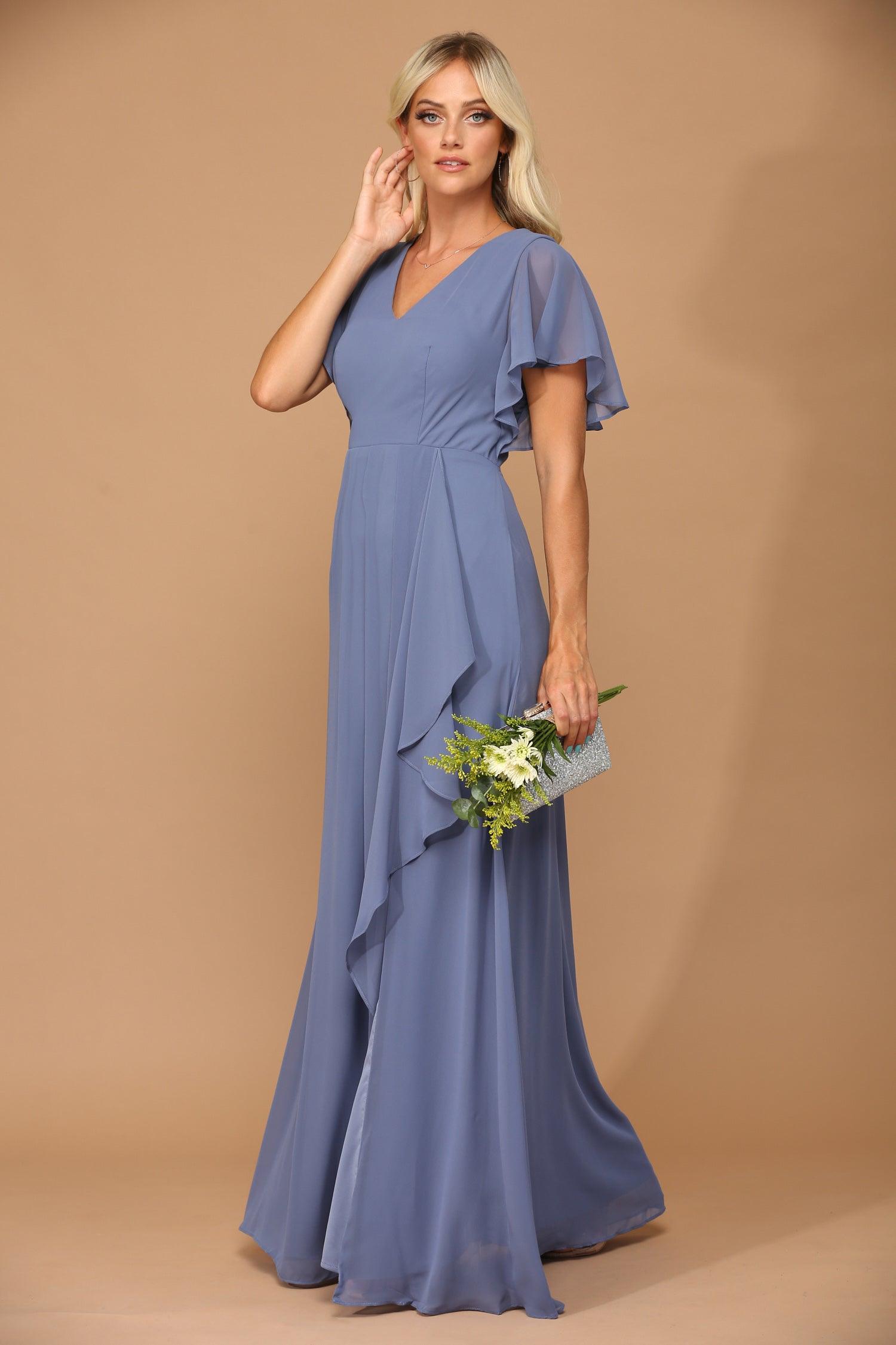 Long Formal Ruffle Sleeve Chiffon Evening Dress Sale