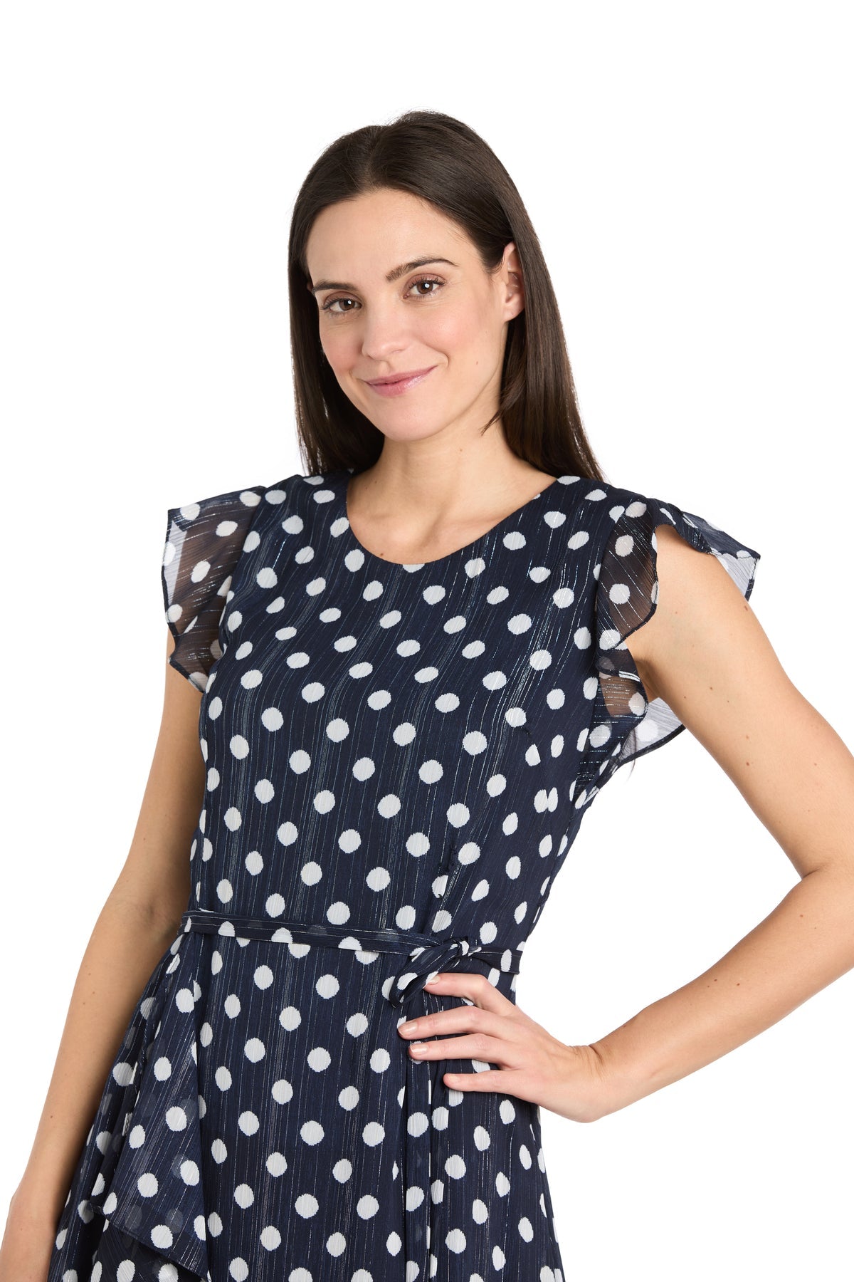 Cocktail Dresses Short Petite Polka Dot Ruffle Cocktail Dress Navy/White