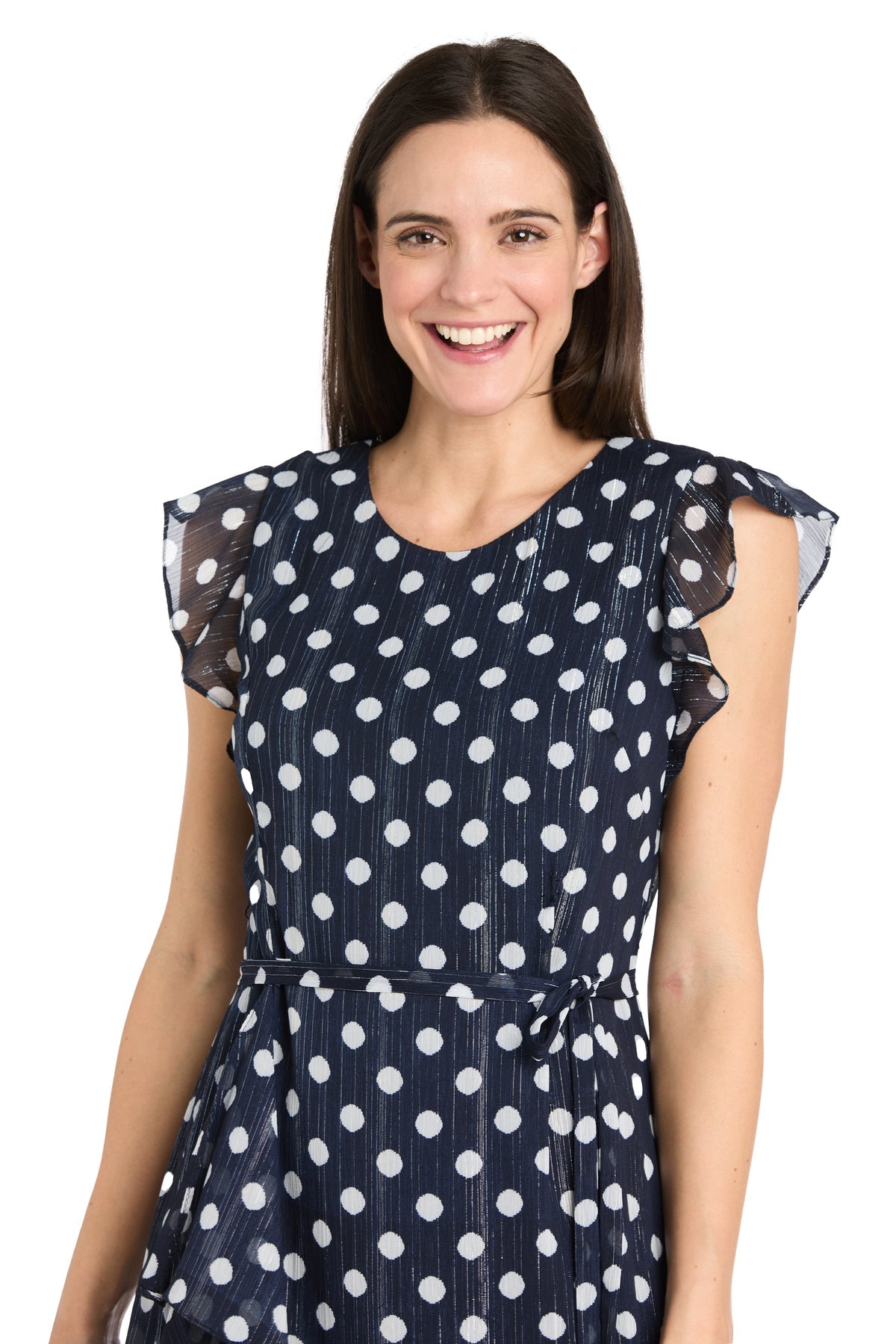 Cocktail Dresses Short Petite Polka Dot Ruffle Cocktail Dress Navy/White