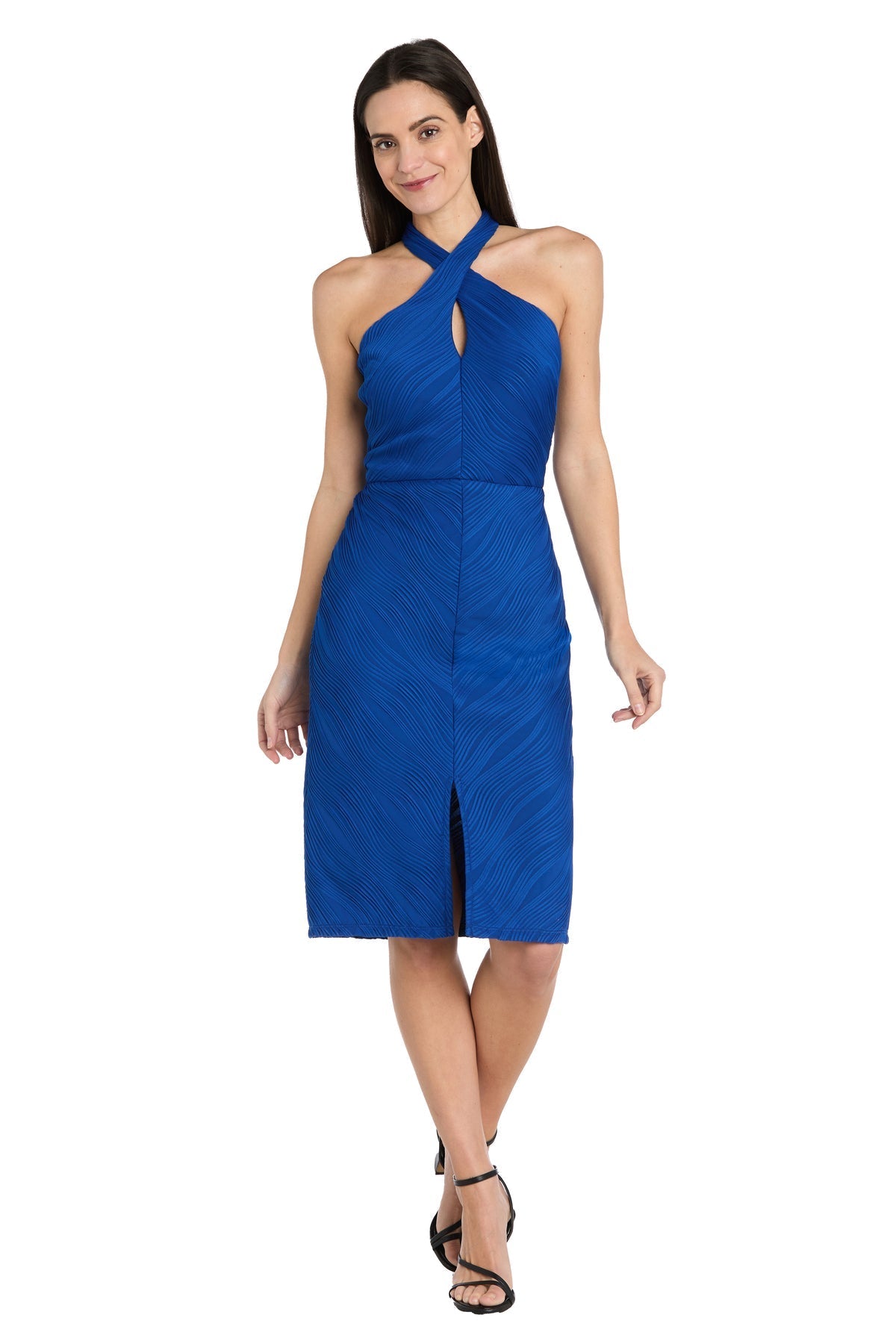 Cocktail Dresses Short Fitted Slit Midi Length Cocktail Dress Royal