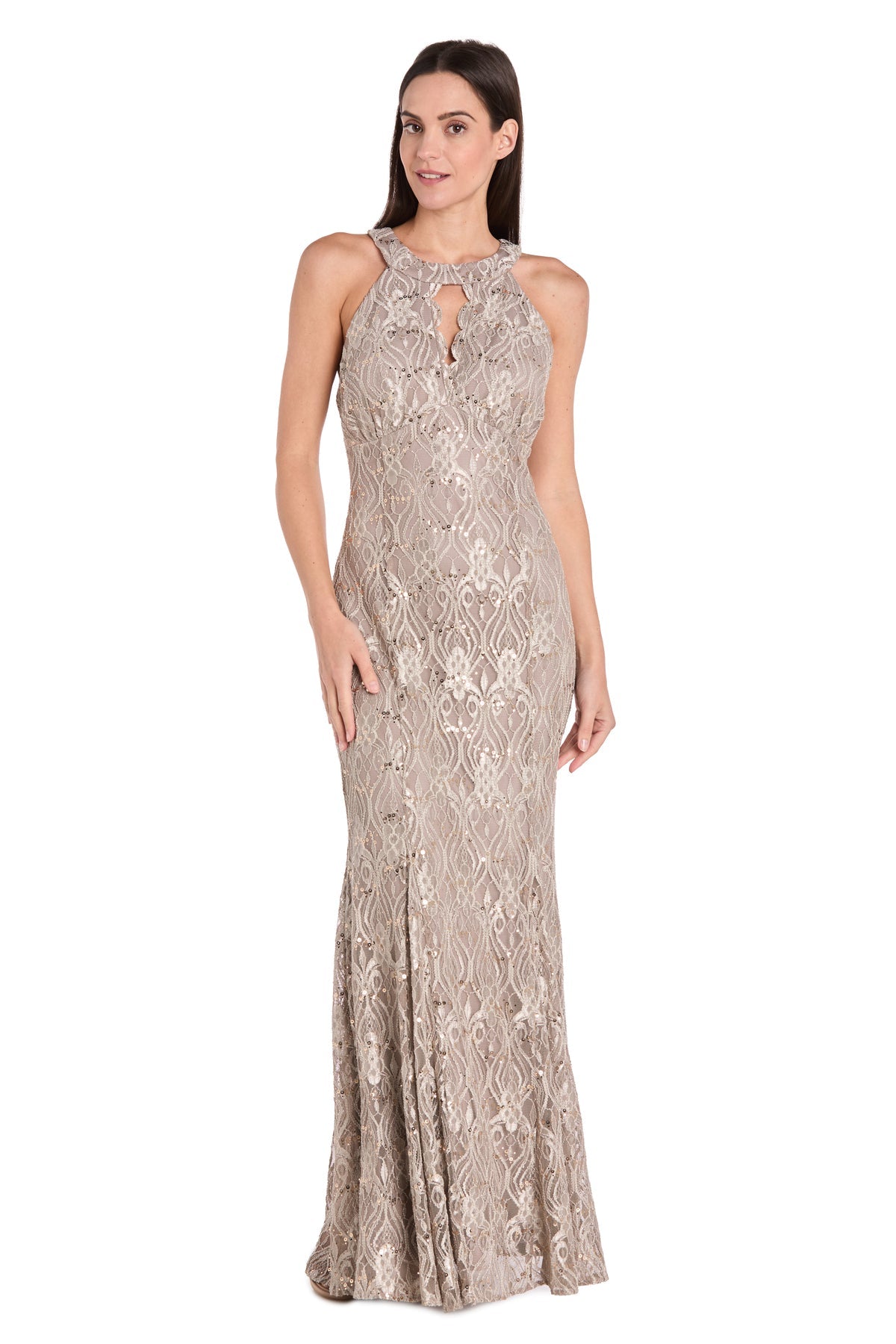 Formal Dresses Fitted Long Formal Petite Lace Dress Champagne