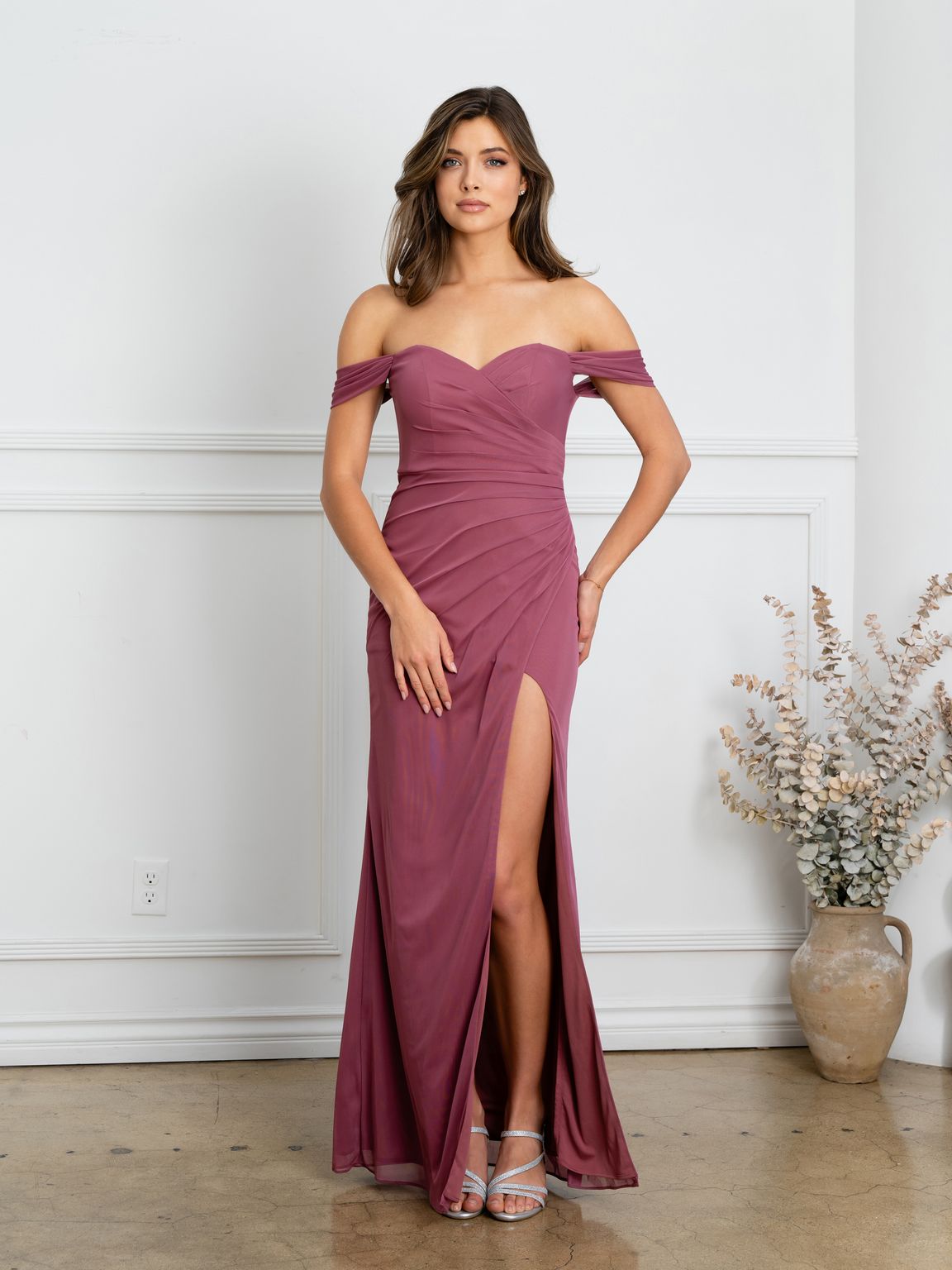 Prom Dresses Fitted Long Formal Slit Prom Dress Desert Rose