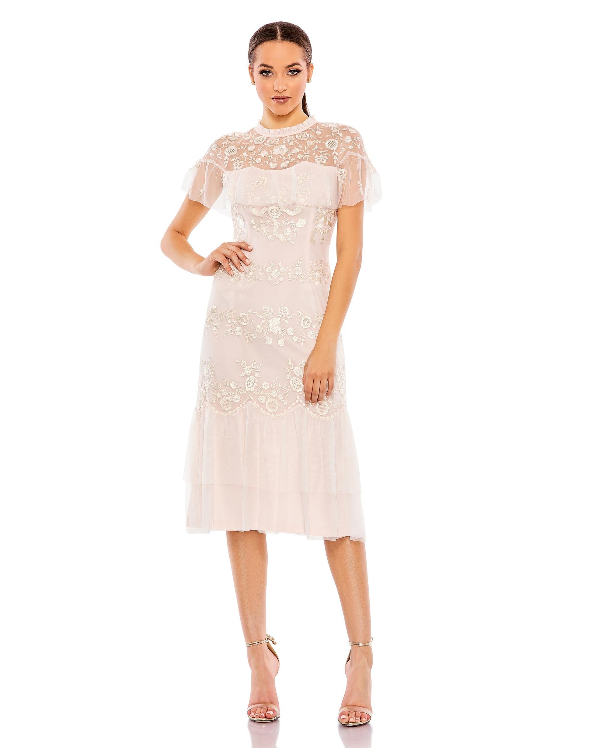 Cocktail Dresses Short Tirered Cocktail Midi Dress Blush
